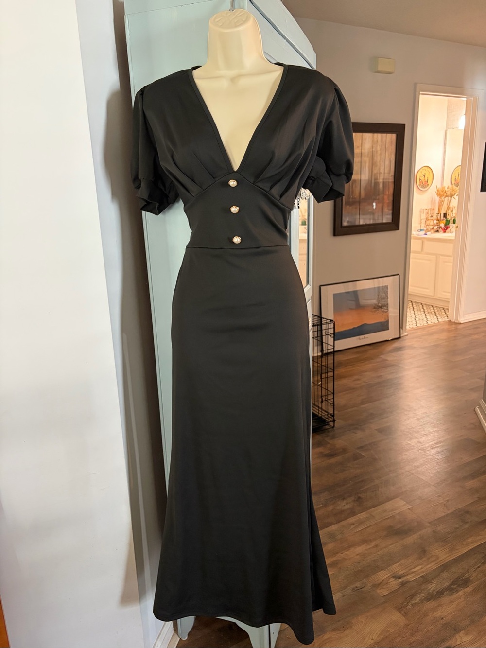 SHEIN black dress mermaid puff sleeves - S